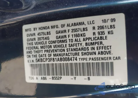 2010 Honda Accord 3.5 Ex-L z USA, uszkodzony, nr VIN 5KBCP3F81AB008474